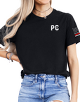 Womens precinct committeewoman worn flag red line tshirt in black front