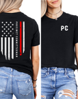 womens precinct committeewoman worn flag red line tshirt black back and front view