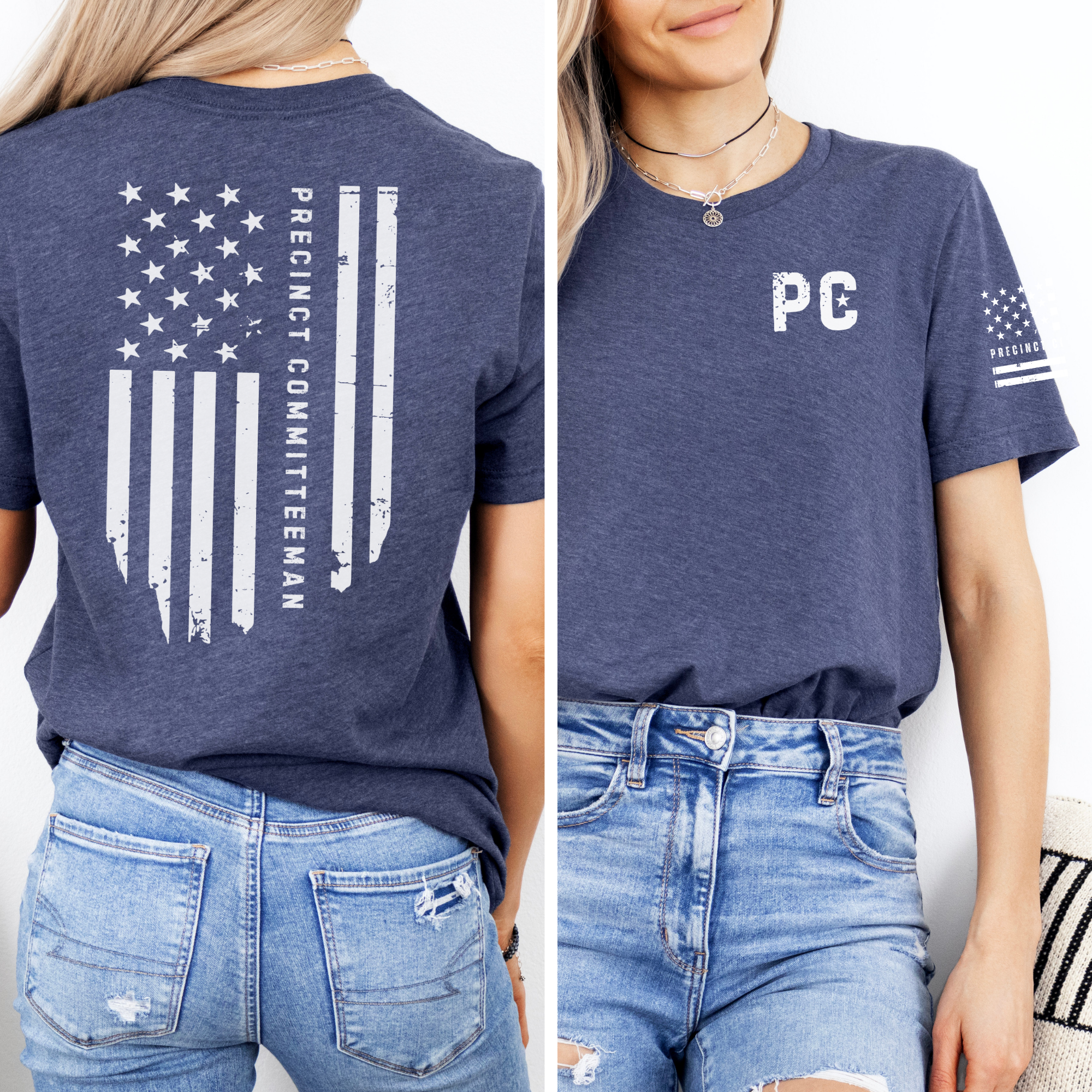 precinct committeeman tshirt american flag front and back navy heather