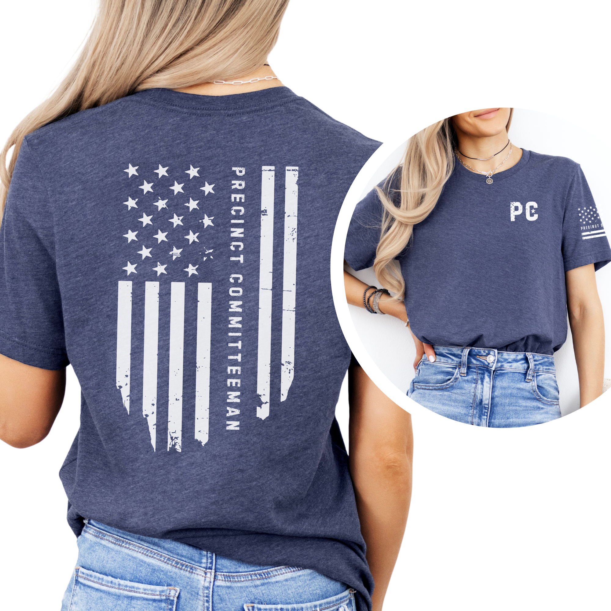 precinct committeeman tshirt american flag tshirt navy heather front and back